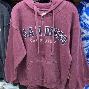 San Diego California Hooded Zip-Up Sweatshirt - Dusty Rose maroon
